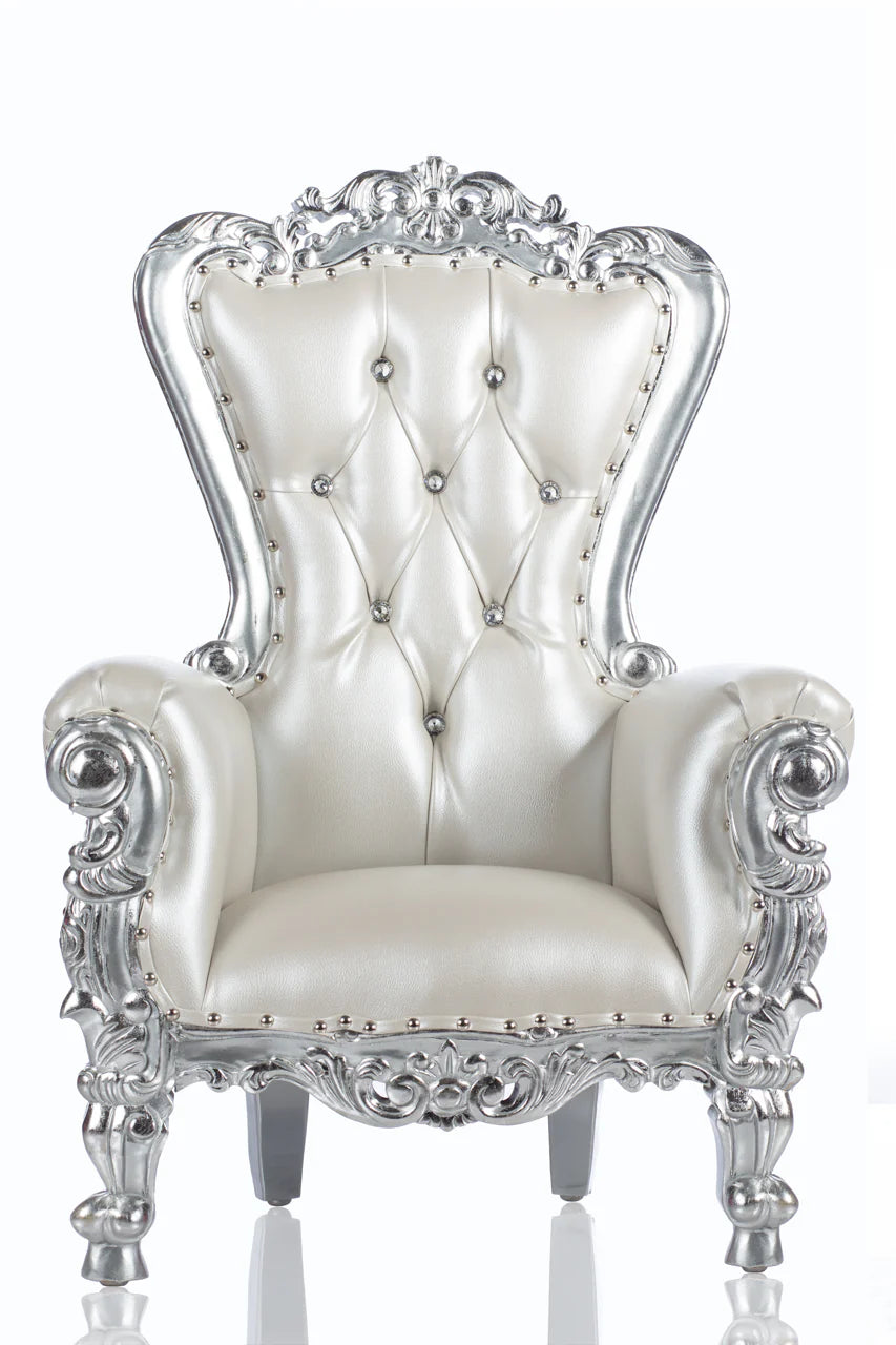 Kids Throne Chair - Silver and White Rental