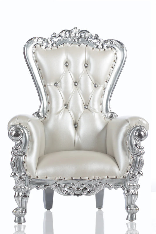 Kids Throne Chair - Silver and White Rental