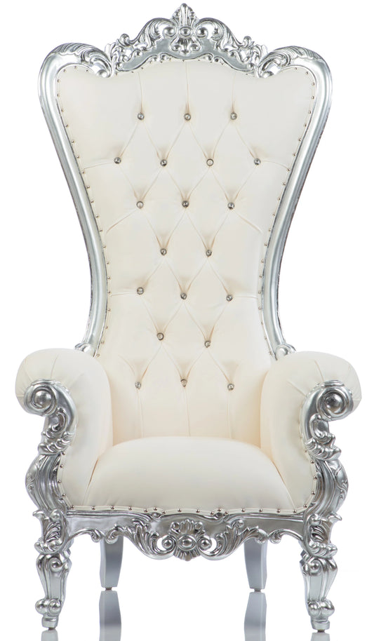Throne chair Silver and White Rental